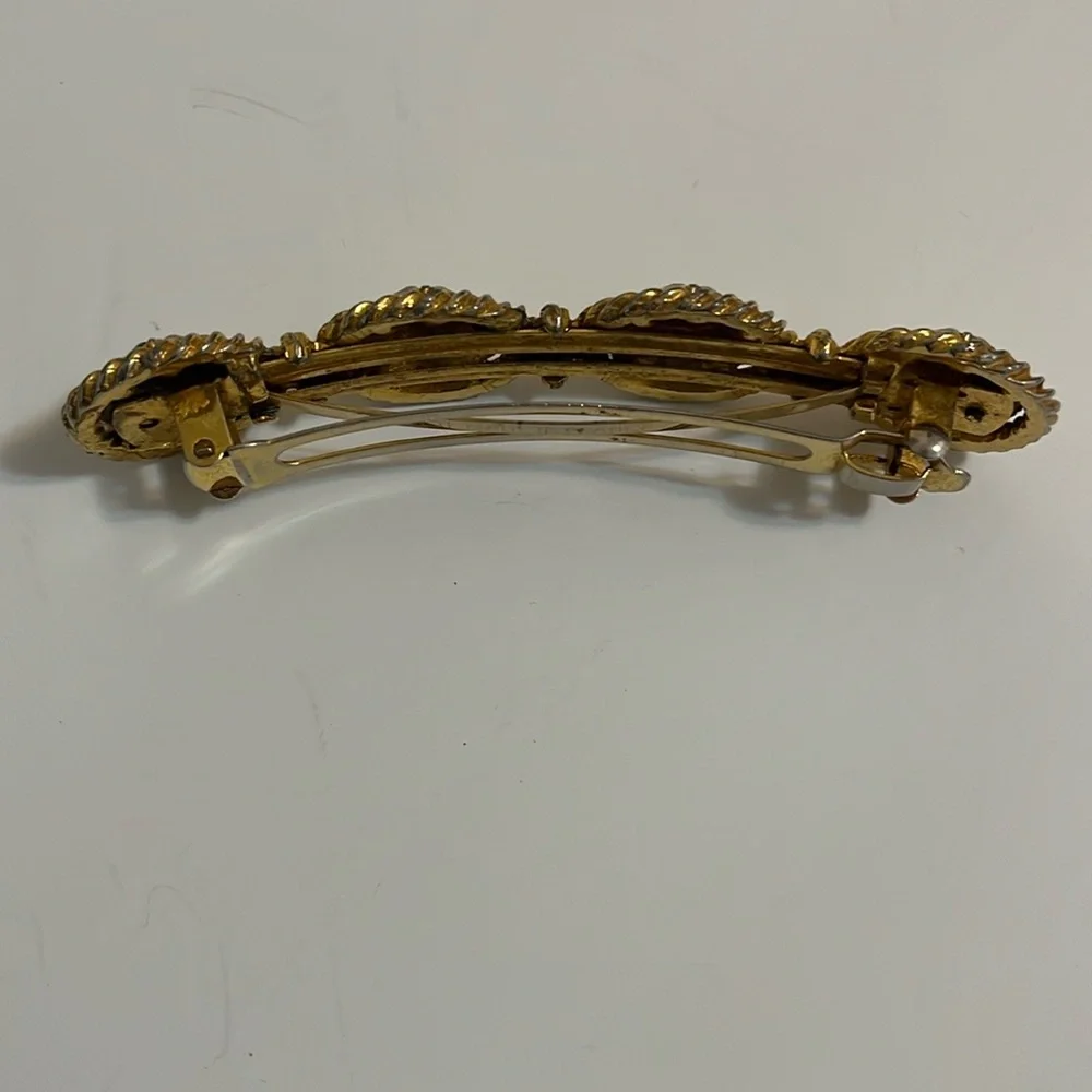 Vintage hair clip gold tone lion face design made in France use for thick hair
